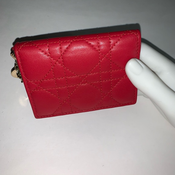 rouge vif DIOR Lady Dior Cannage card wallet - Picture 1 of 14